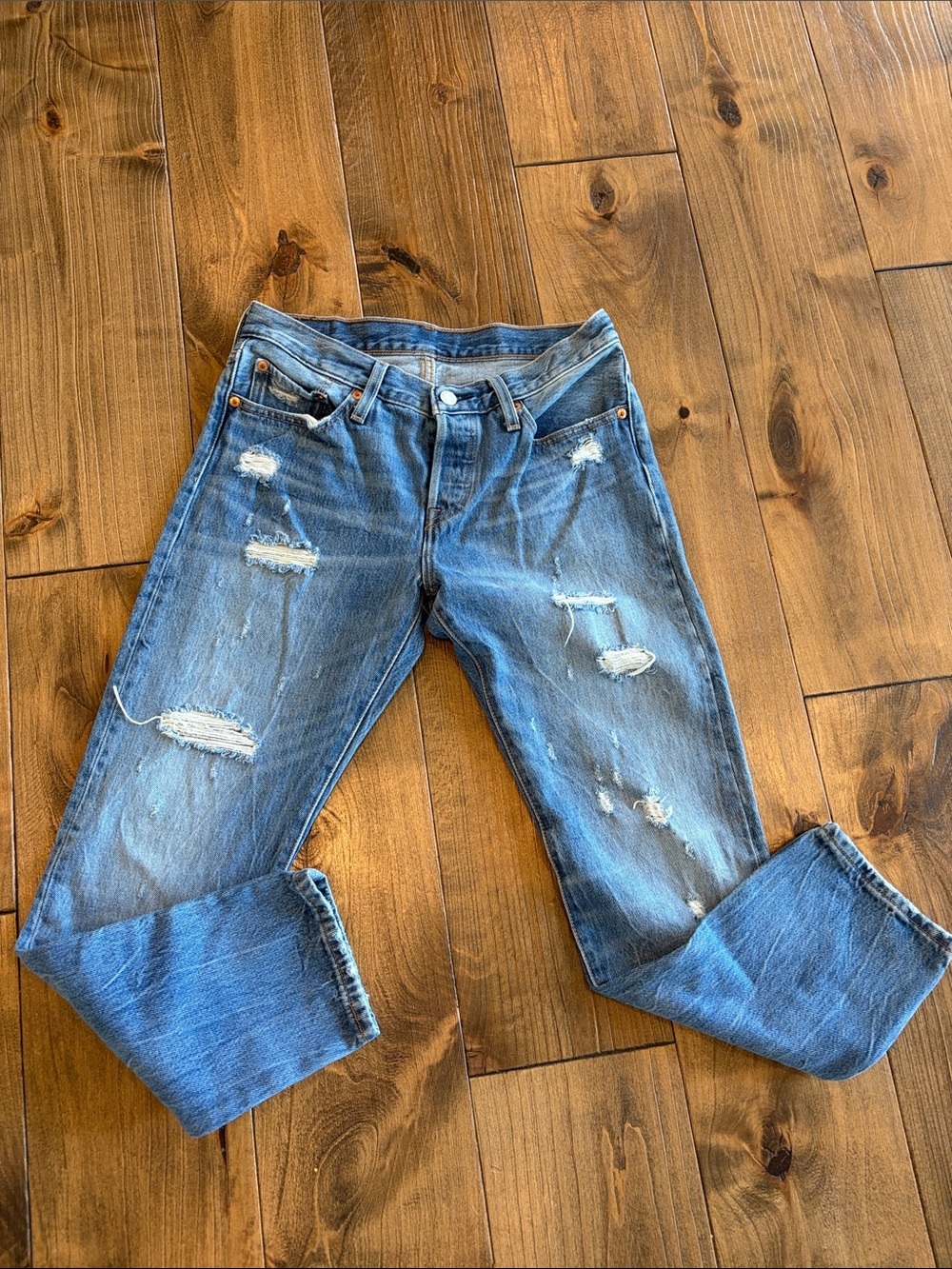 Levi's Light Blue Distressed Boyfriend Jeans
